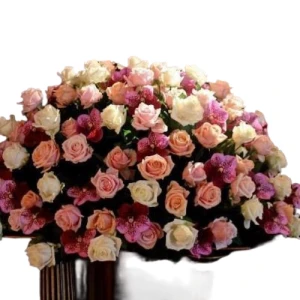 Rouwarrangement Pastelkleur rozen groot