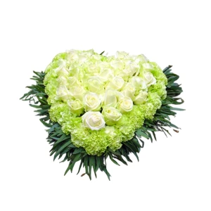 Rouwarrangement hartvorm groen wit H008