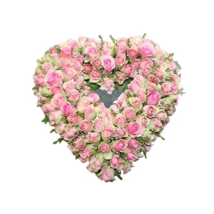 Rouwarrangement hartvorm roze H003