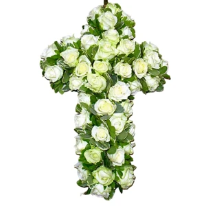 Rouw arrangement kruis wit