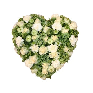 Rouwarrangement hartvorm wit groen H009