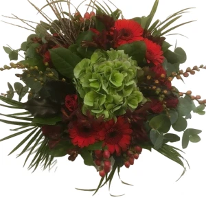 Bloemstuk in schaal rood Valerie