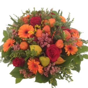 Herfst bloemstuk in schaal